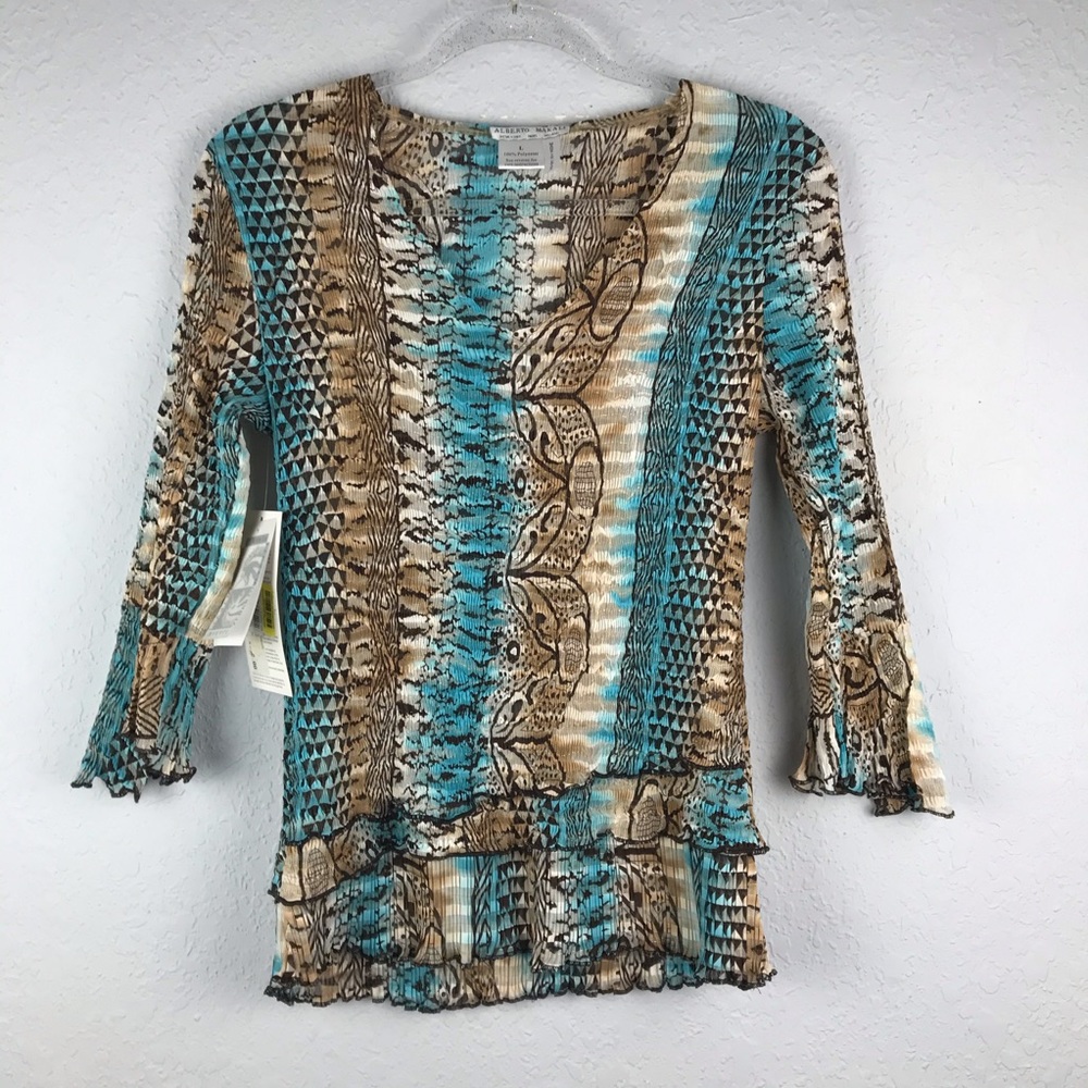 Roberto Makali V-Neck Crinkle Tiered Blouse NWT